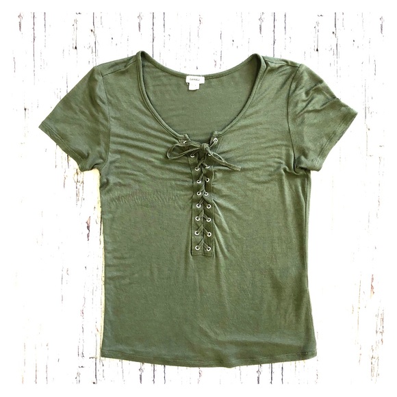 Garage Tie Up T-Shirt Khaki, Size XS